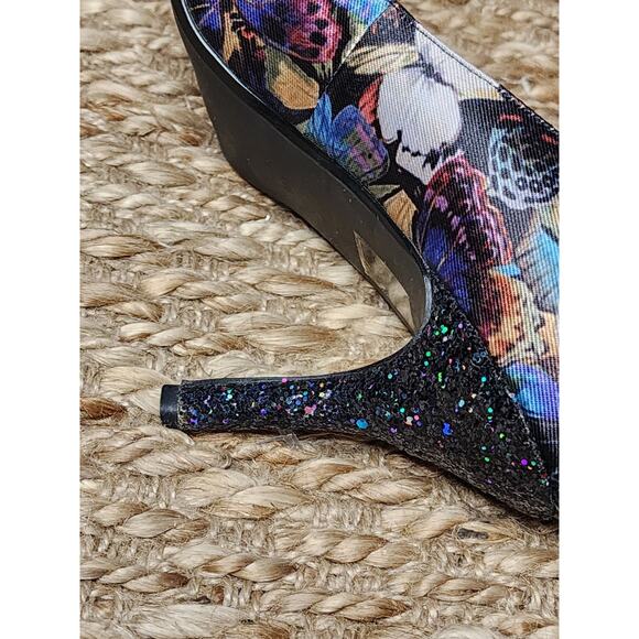 J Renee Ryenne Butterfly Screen Print Glitter Heels Toes Black Purple Size 10 M - Picture 7 of 11